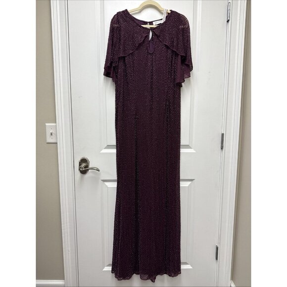Mac Duggal Size 18 Purple 5948 Cape Sleeve Beaded Formal Cocktail Dress $598 New - Picture 4 of 10